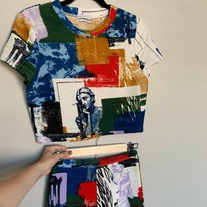 UO When In Rome Printed Ribbed Cropped Top & Short